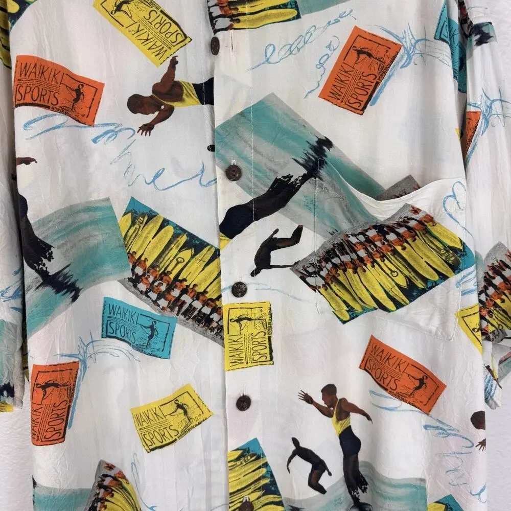 Vintage Jams World Button Down Shirt Waikiki Sports Surfing Hawaiian Beach XL